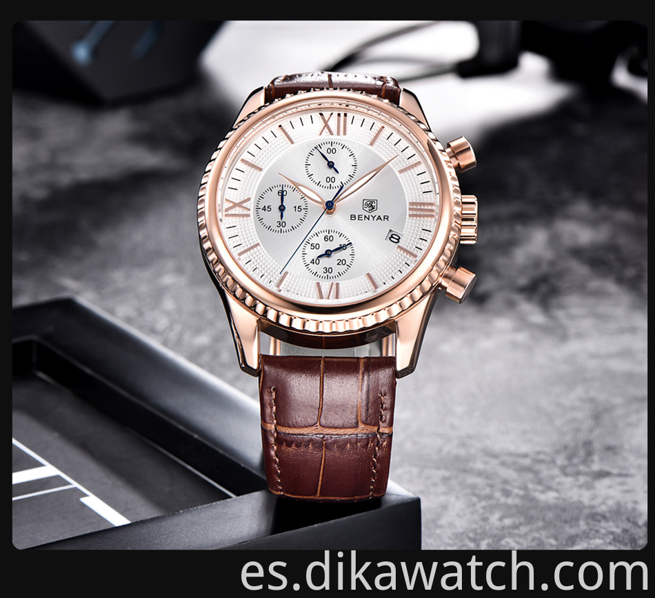 Relojes Benyar de la mejor marca de lujo, reloj de pulsera para hombre, reloj de negocios de cuero resistente al agua de cuarzo deportivo de moda para hombre, reloj Masculino